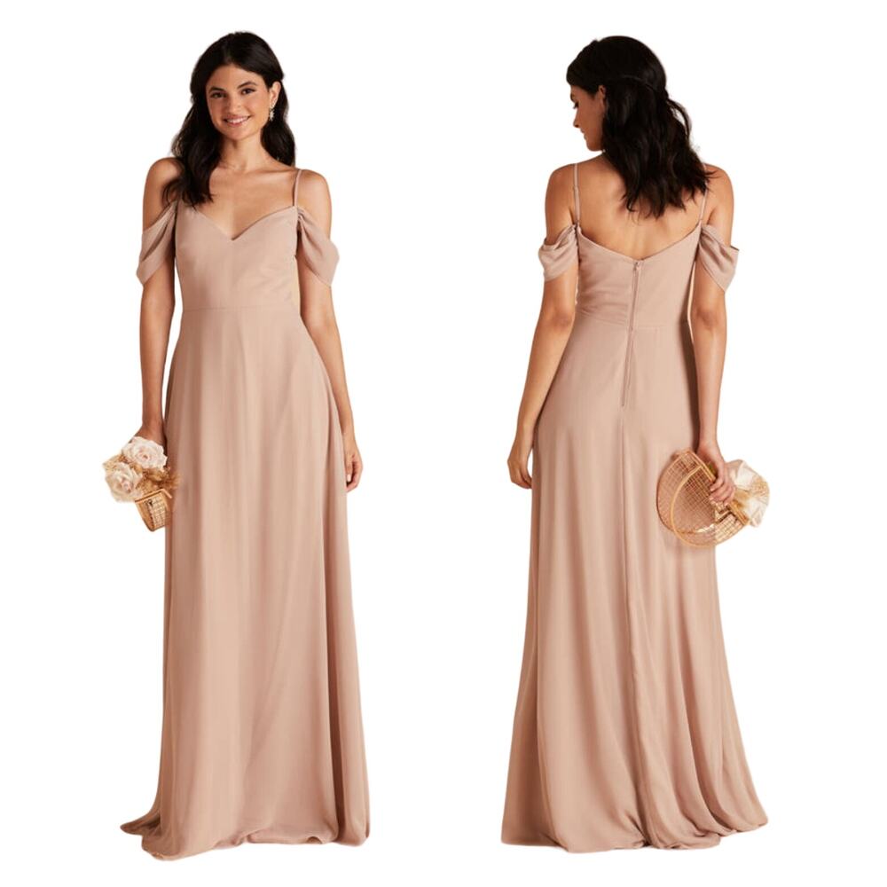 NWT Birdy Grey Devin Formal Bridesmaid Dress in Chiffon in Taupe Womens Large